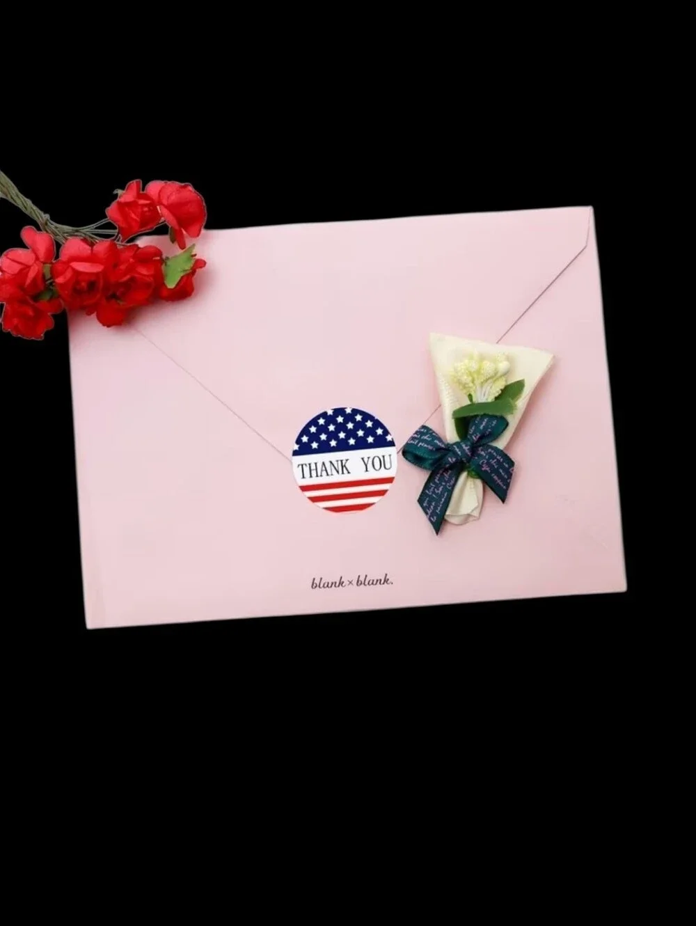 500ct. Patriotic Blue Red White Thank You Stickers -Bonus Random 3 Polymailers